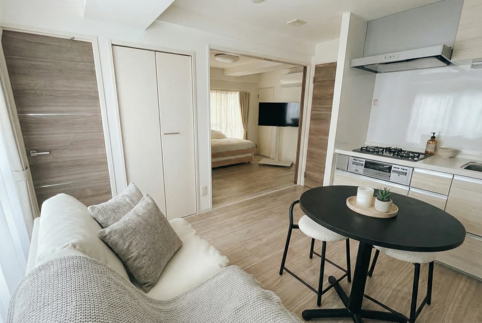 HalfKey kitchen with dining table and decor shelf